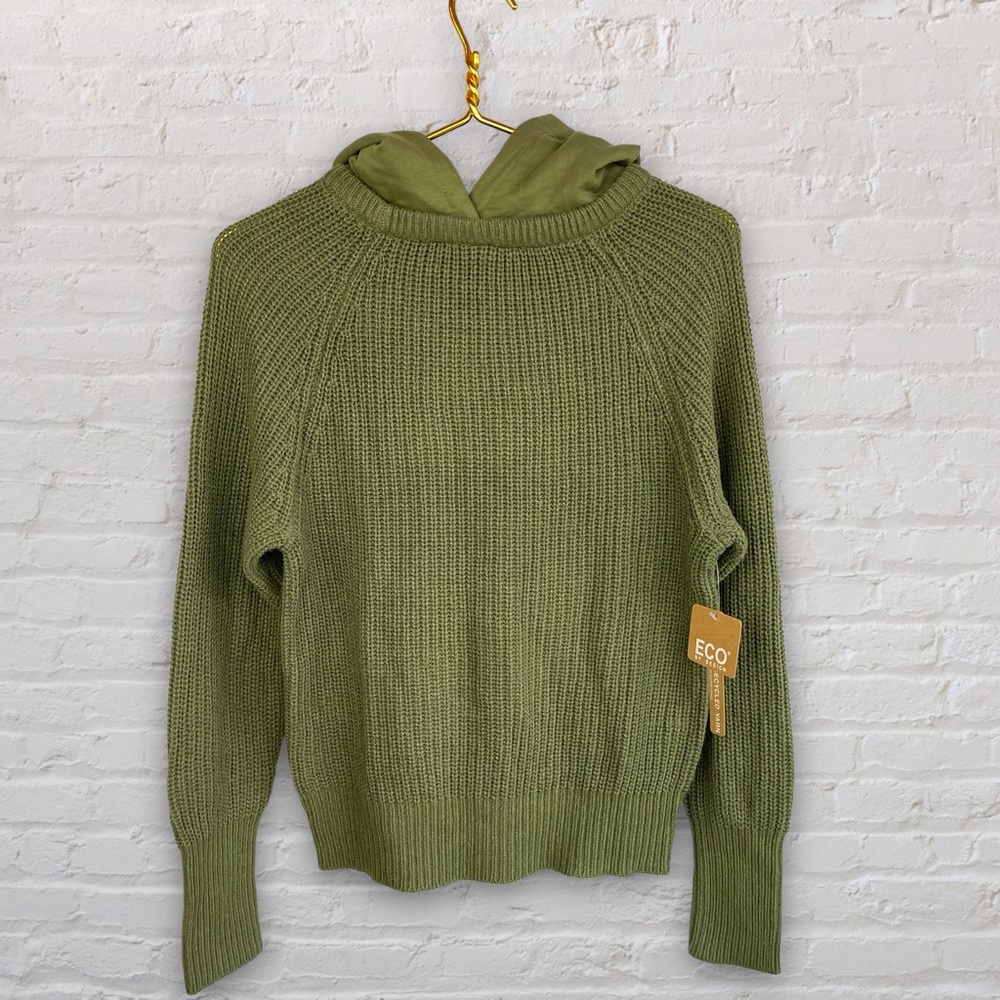 NWT New Eco by Design Green Hooded Pullover Chunky Knit Sweater